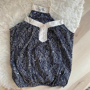 Forever21 Navy & Cream Patterned Tank w/ Buttons M